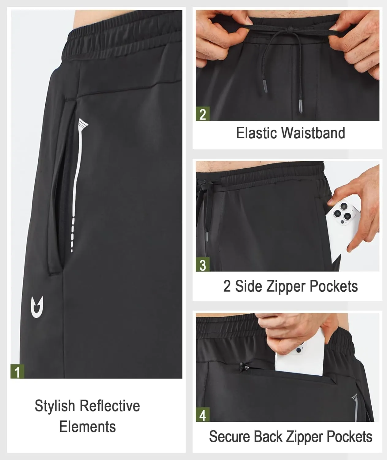 NORTHYARD Men’s Athletic Track Pants Sweatpants with Zipper Pockets Workout Gym Jogger Pants Open Bottom