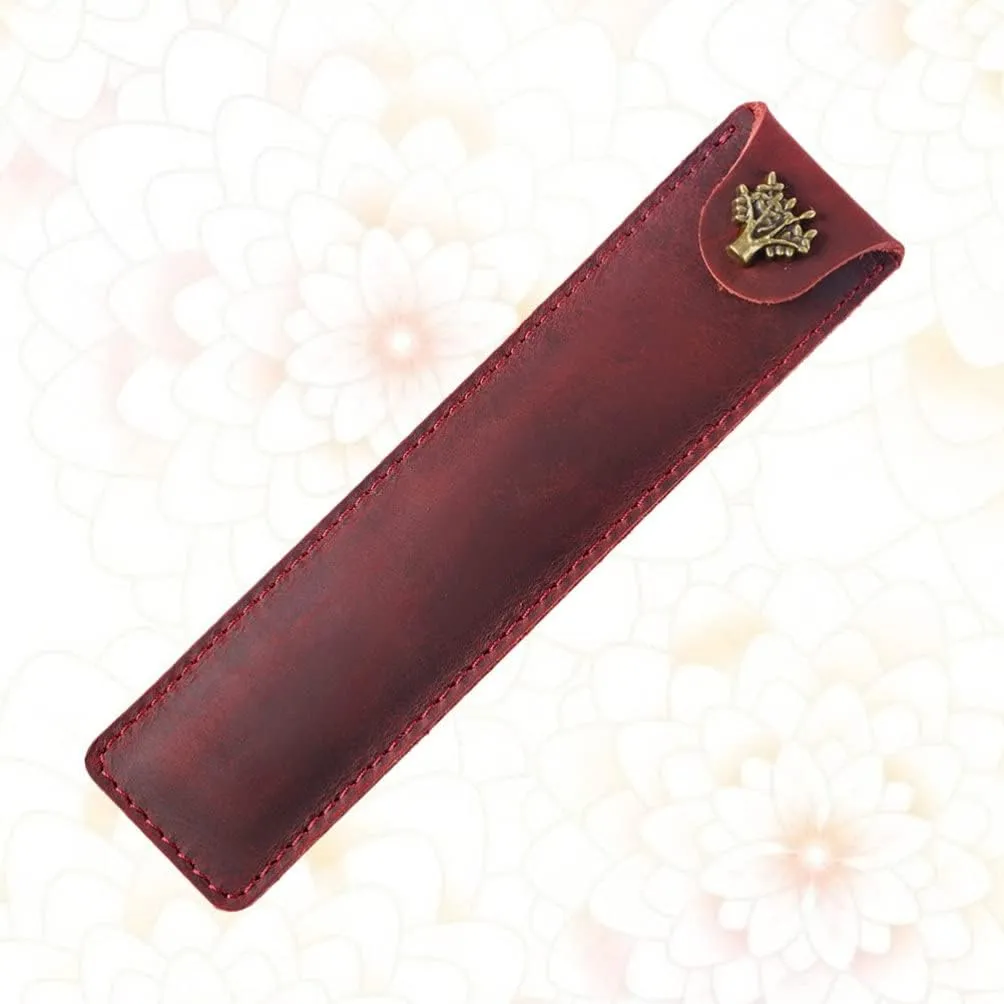 NUOBESTY Leather Pen Pouch Single Pen Case Holder Fountain Pen Pouch Soft Pen Sleeve Cover Durable Pen Case Desk Supplies (Wine Red)