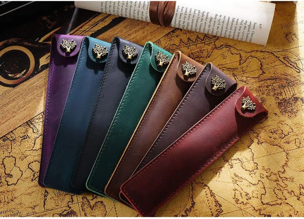 NUOBESTY Leather Pen Pouch Single Pen Case Holder Fountain Pen Pouch Soft Pen Sleeve Cover Durable Pen Case Desk Supplies (Wine Red)