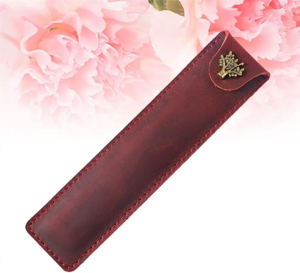 NUOBESTY Leather Pen Pouch Single Pen Case Holder Fountain Pen Pouch Soft Pen Sleeve Cover Durable Pen Case Desk Supplies (Wine Red)
