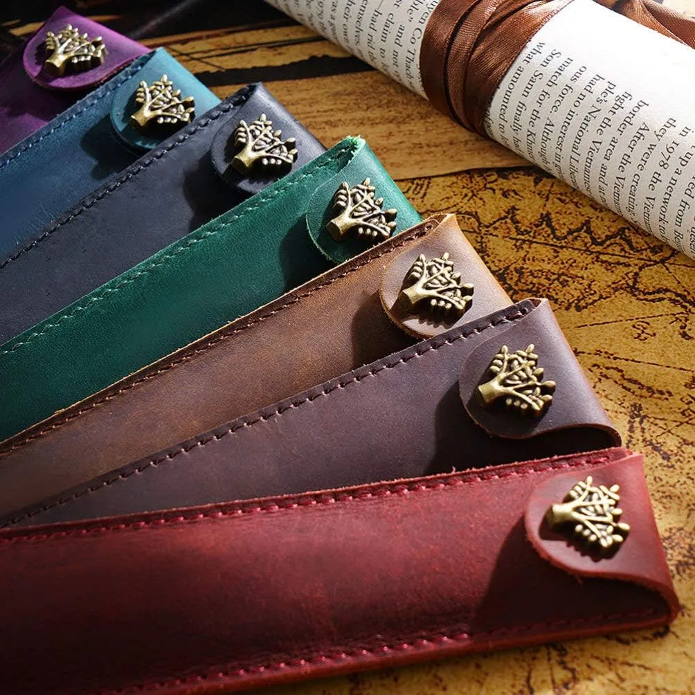 NUOBESTY Leather Pen Pouch Single Pen Case Holder Fountain Pen Pouch Soft Pen Sleeve Cover Durable Pen Case Desk Supplies (Wine Red)