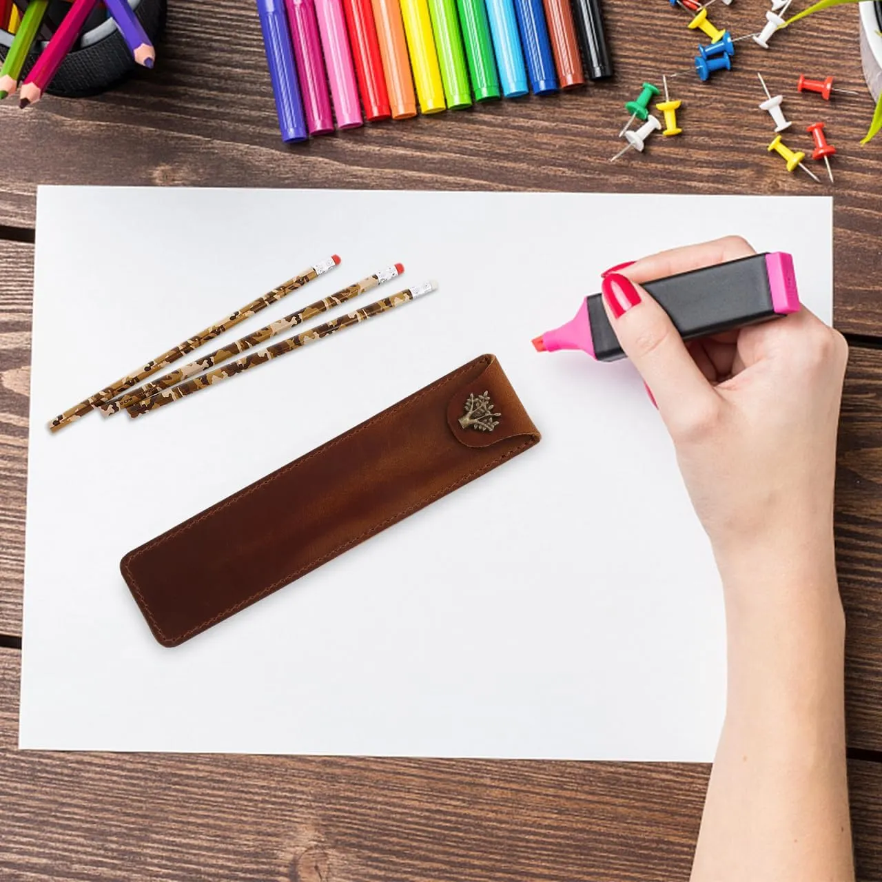 NUOBESTY Leather Pen Pouch Single Pen Case Holder Fountain Pen Pouch Soft Pen Sleeve Cover Pen Case Desk Supplies (Brown)
