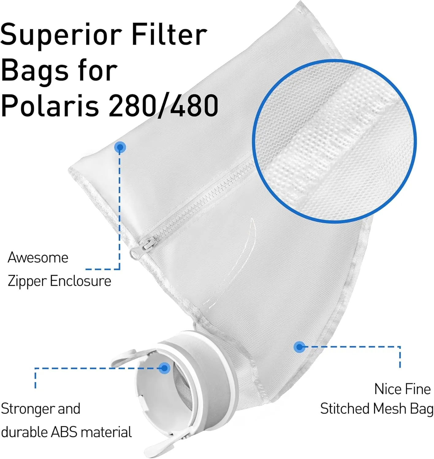 Nylon Mesh Pool Cleaner Bags,Bag Zipper Replacement for Polaris 280 & 480 Pool Cleaner All Purpose filter Bag for 280 Polaris Replacement Bags,Pool Cleaner Replacement Part K13 K16, 2 pack