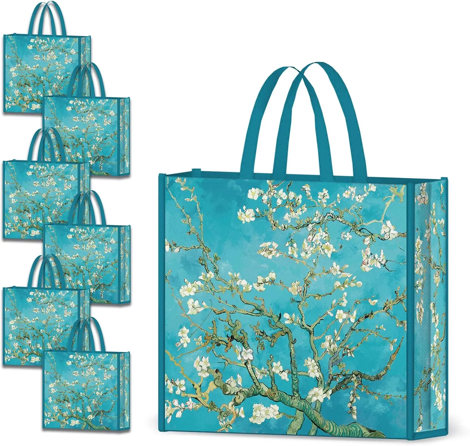 NymphFable 6 Pack Reusable Dragonflies Garden Shopping Bags - Waterproof Tote Bags 50LBS