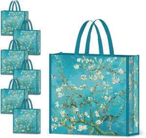 NymphFable 6 Pack Reusable Dragonflies Garden Shopping Bags - Waterproof Tote Bags 50LBS