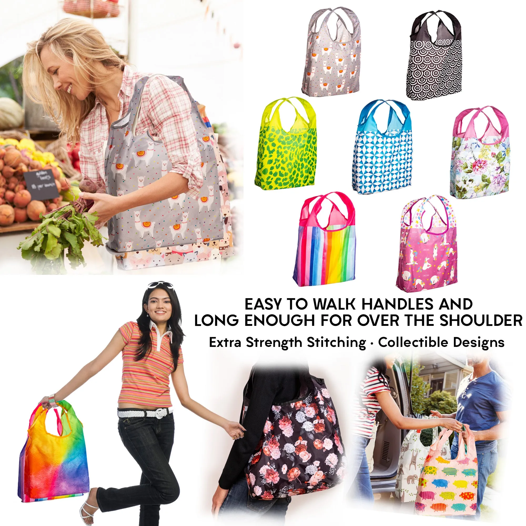 O-WITZ 3-Pack Reusable Shopping Bags Geometric B&W Prints