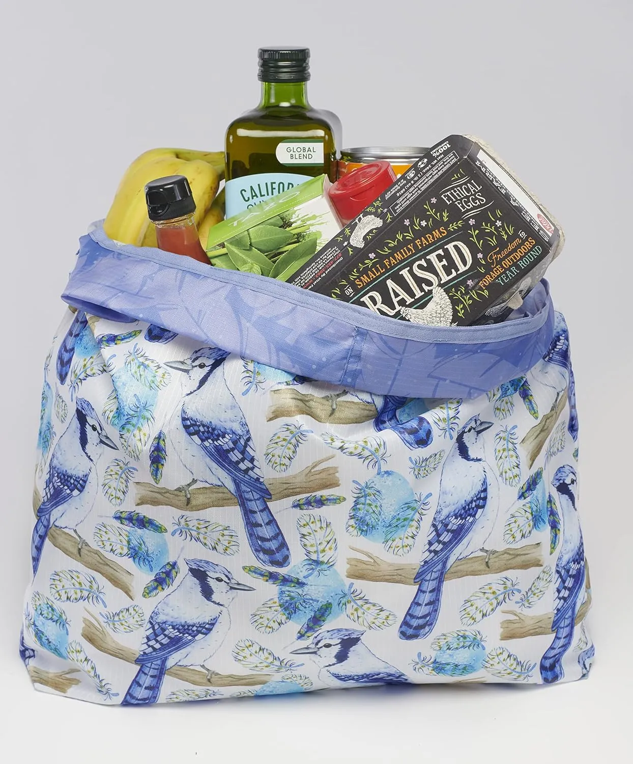 O-WITZ Reusable Grocery Bags | Vibrant Tote Bag For Groceries, Gym, Office, Beach, Toys & More | Washable Design With Large Handles For Maximum Convenience | Folds Into A Small Pouch, Blue Jays