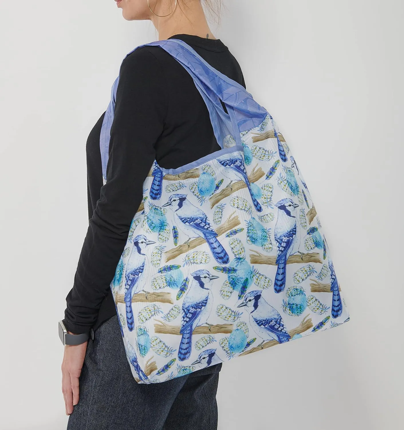 O-WITZ Reusable Grocery Bags | Vibrant Tote Bag For Groceries, Gym, Office, Beach, Toys & More | Washable Design With Large Handles For Maximum Convenience | Folds Into A Small Pouch, Blue Jays