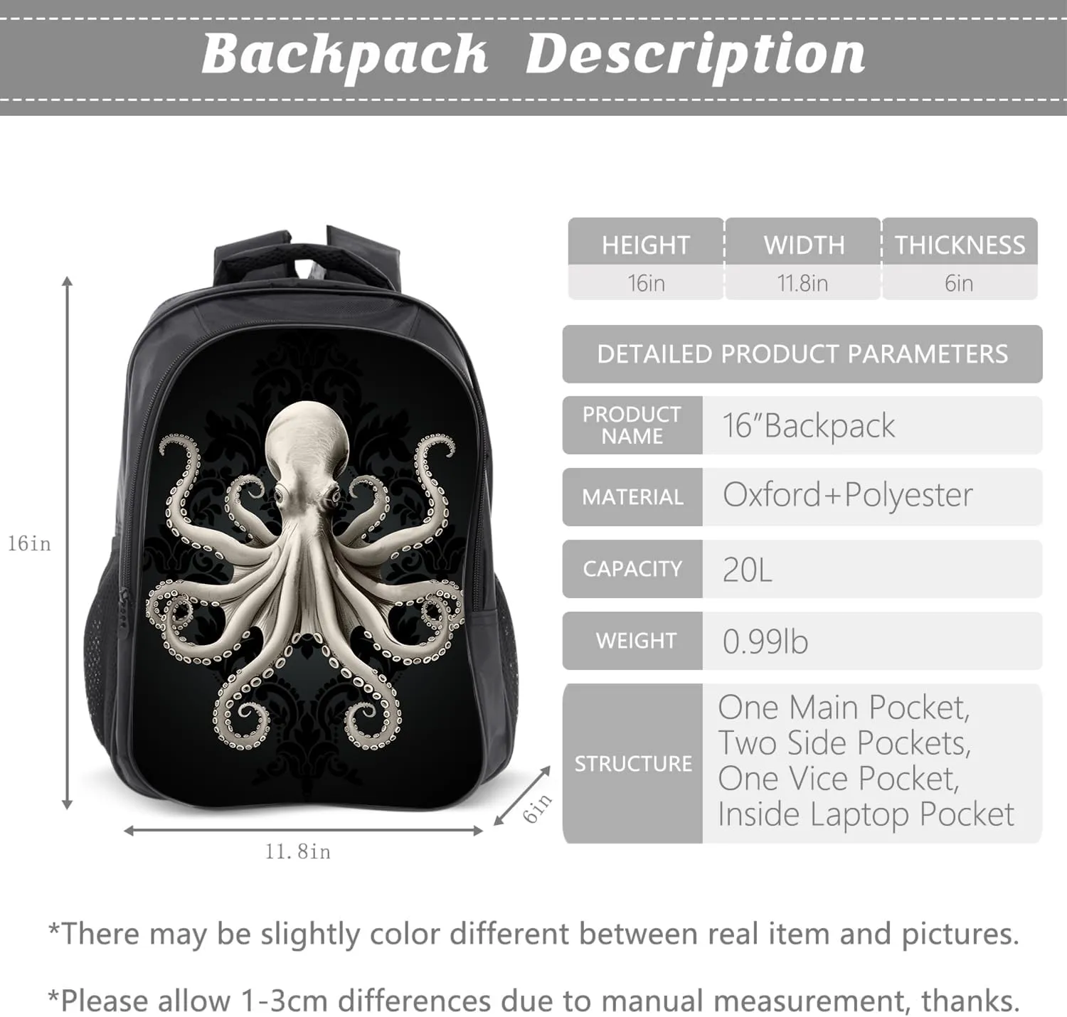 Octopus Backpack Kids Bookbag 16inch Schoolbag With Lunch Box Bag And Pencil Case Set For Boys Girls