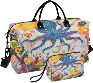 Octopus Balloon Coral Sports Gym Bag for Women Men Travel Duffel Bag Weekend Overnight Carry on Bag with Toiletry Bag Workout Dance Bag for Swimming Yoga Workout Hospital Plane