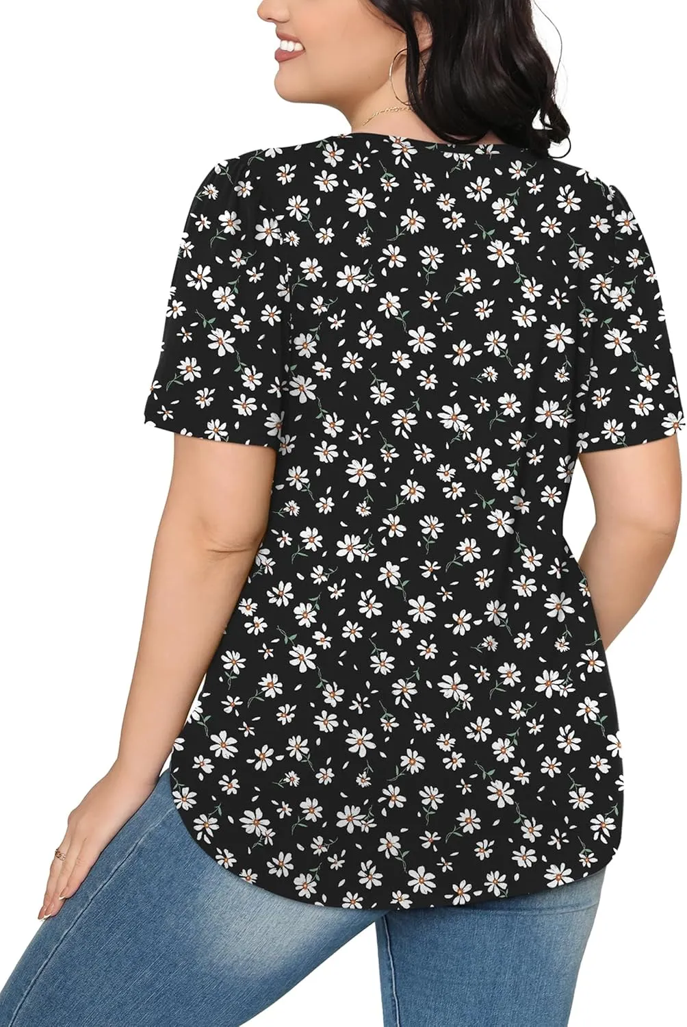 OFEEFAN Womens T Shirts Short Sleeve Pleated Dressy Casual Scooped Neck Summer Tops Blouses