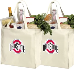 Ohio State University Shopping Bags or OSU Buckeyes Grocery Bag 2Pc SET NATURAL COTTON