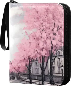 Oil Painting Paris Card Binder 4-Pocket, 400 Pockets PU Waterproof Zippered Collector Card Album with 50 Removable Sleeves for Trading, Game Cards