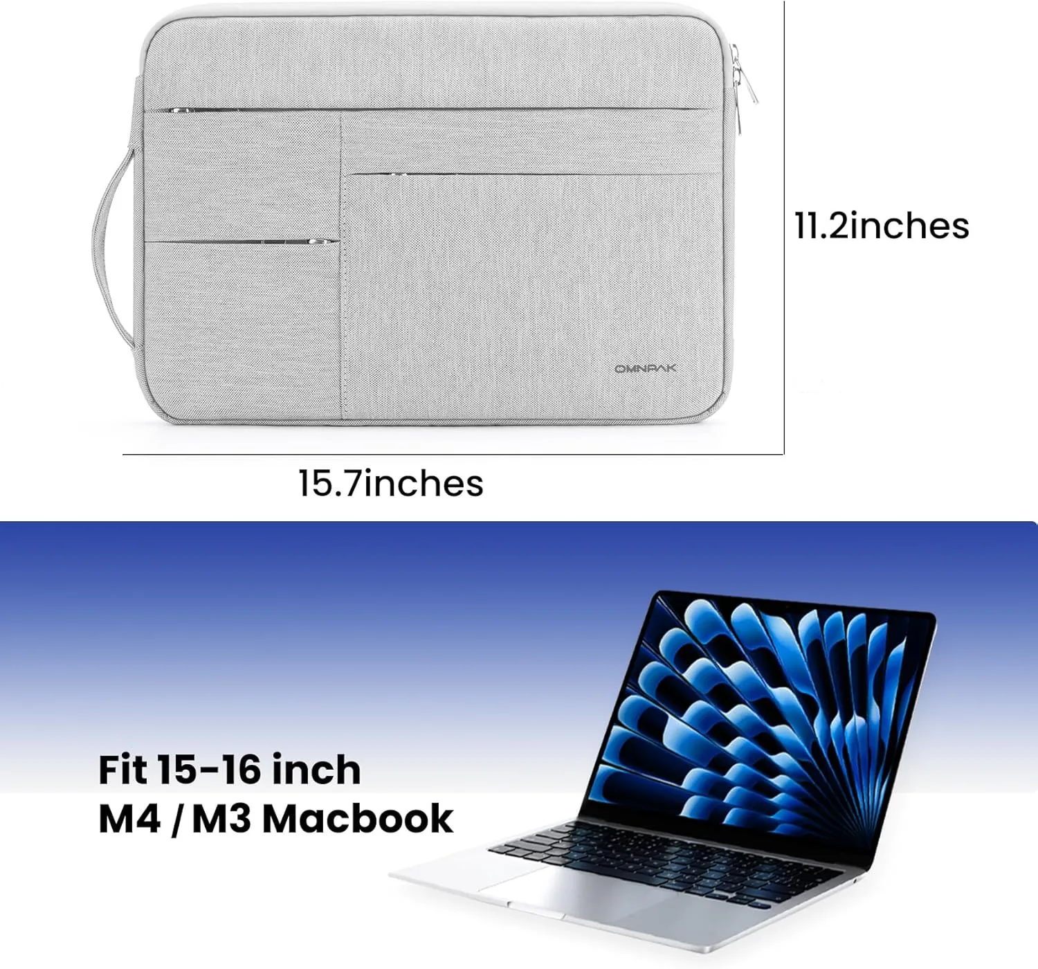 Omnpak MacBook Pro 15 Inch Sleeve Compatible with 15-16 Inch MacBook Pro A2141 A1398 A1990 A1707, 15 Inch Laptop Sleeve with Side Handle Strap for Dell XPS 15,Surface Book 3,Surface Laptop 4