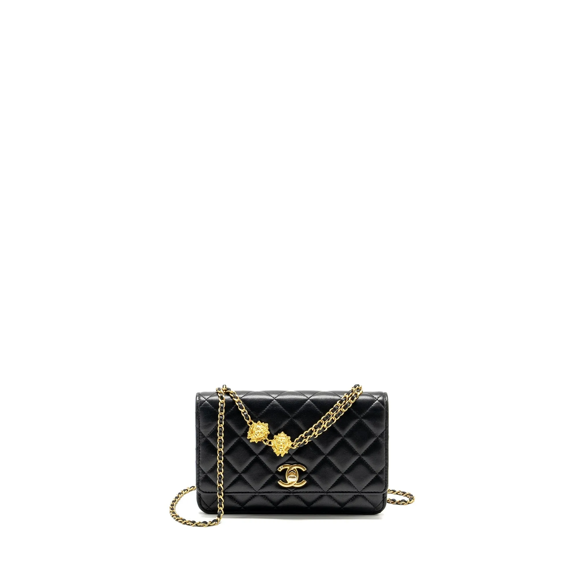 On Lion Lambskin CHANEL Wallet Responsive Buy-one-get-one (microchip) 23A  Charms Chain Black
