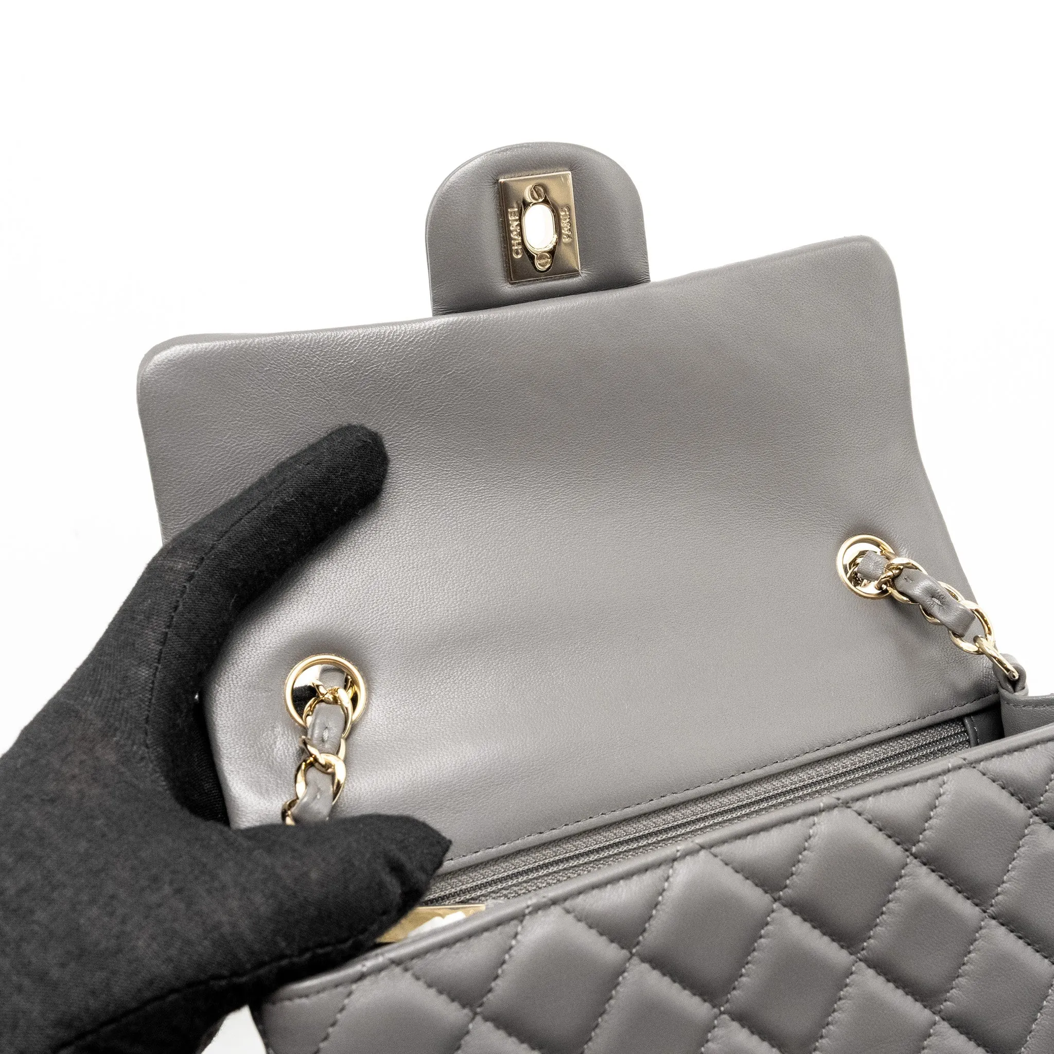 Only today Flap Grey Lambskin Flash pricing L Mini (microchip) Rectangular Bag Chanel