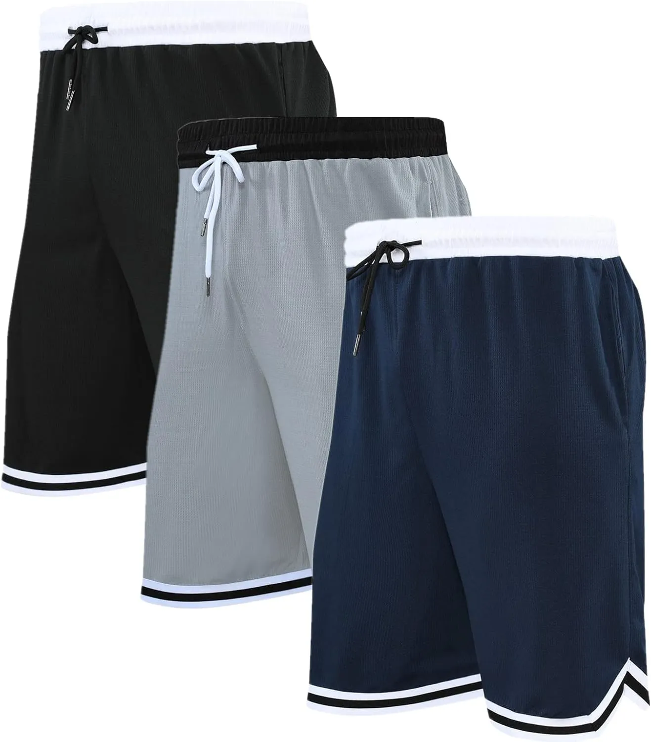 OPALOS 3 Pack Basketball Shorts for Men with Zipper Pockets,Active Athletic Shorts