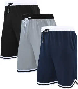 OPALOS 3 Pack Basketball Shorts for Men with Zipper Pockets,Active Athletic Shorts