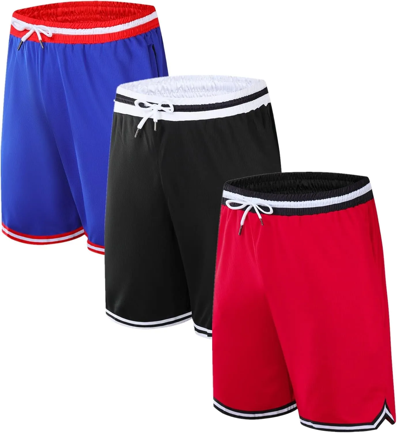 OPALOS 3 Pack Basketball Shorts for Men with Zipper Pockets,Active Athletic Shorts