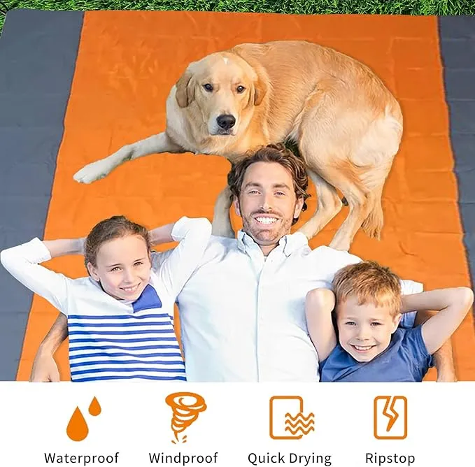 Orange Beach Blanket, Large Oversized Beach Mat Intimate Choice of Beach Accessories for Outdoor Travel Camping Hiking Good Gift (L-OrangeGrey)