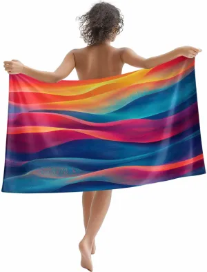Orange Pink Blue Moire Microfiber Sandproof Beach Towel for Pool Swimming, Modern Abstract Minimalist Quick Dry Absorbent Soft Towels for Bath Camping Travel, Lightweight Breathable 30"x60"