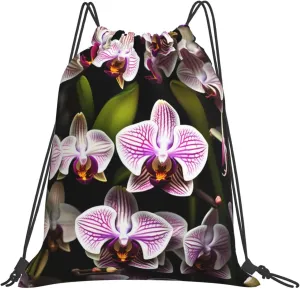 Orchids Waterproof Drawstring Gym Backpack Bag For Men&Women,Sport Gym Sack Travel Daypack,Personalized
