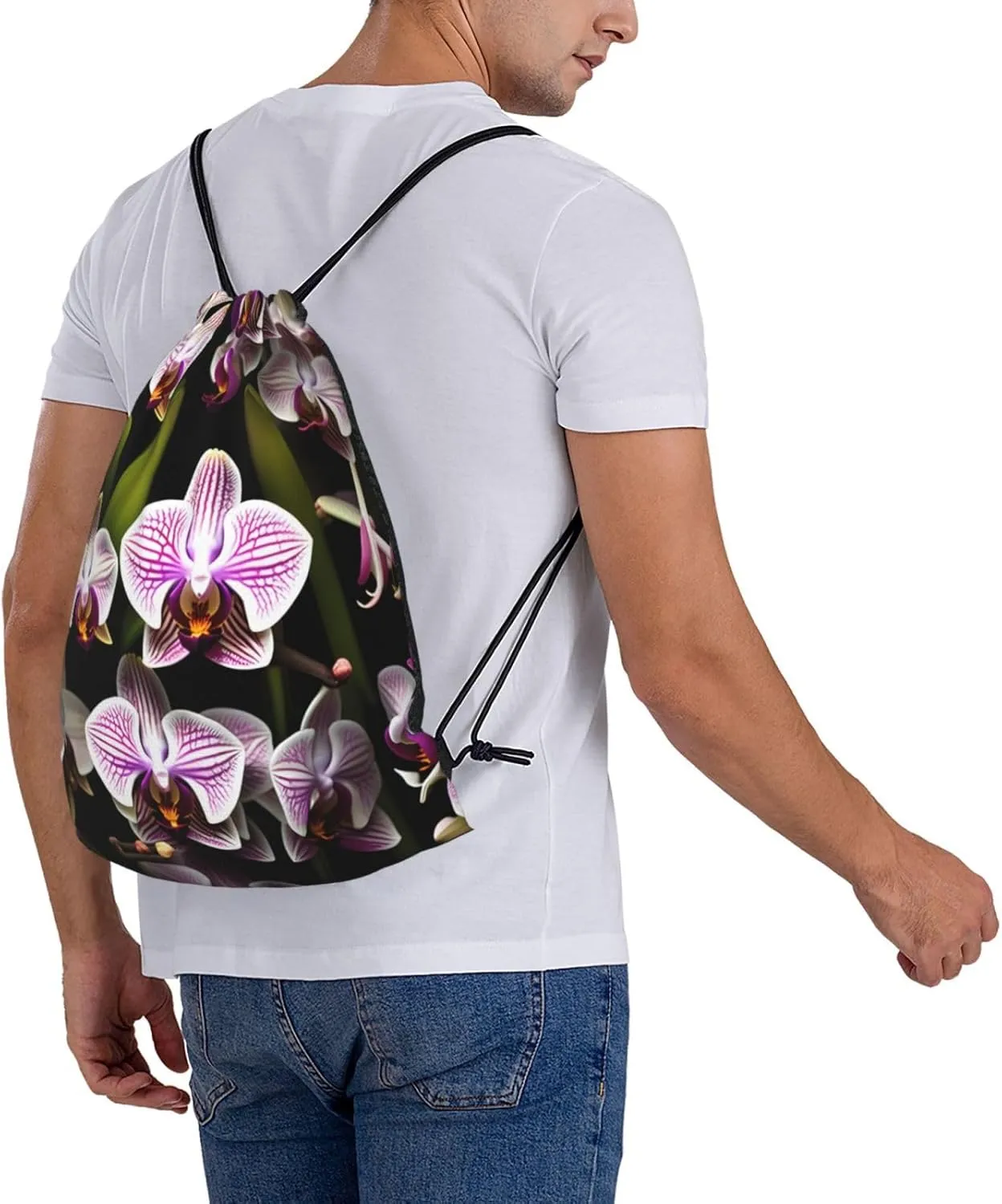 Orchids Waterproof Drawstring Gym Backpack Bag For Men&Women,Sport Gym Sack Travel Daypack,Personalized