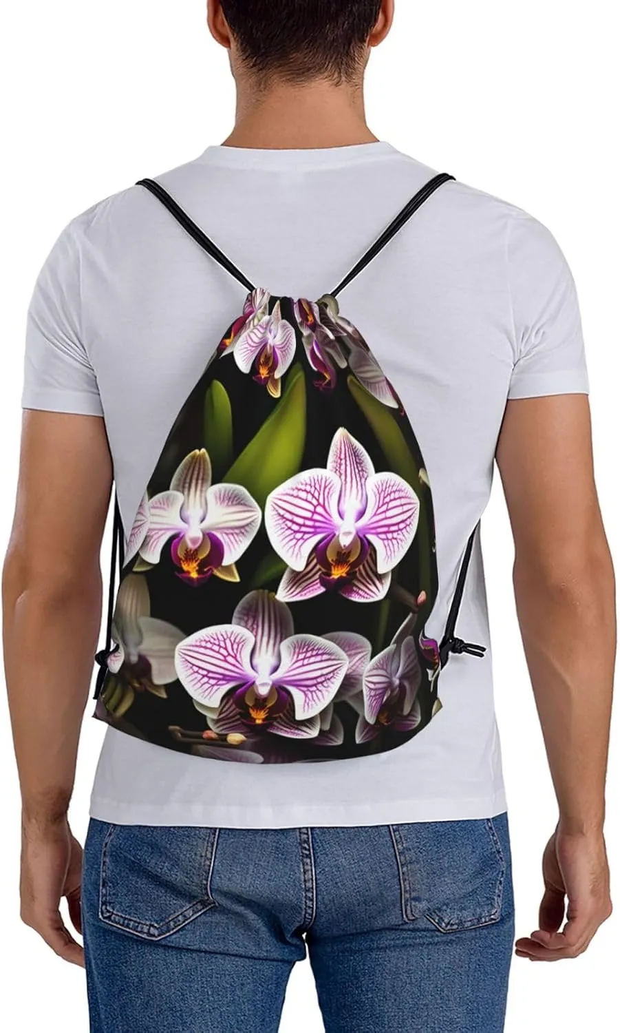 Orchids Waterproof Drawstring Gym Backpack Bag For Men&Women,Sport Gym Sack Travel Daypack,Personalized