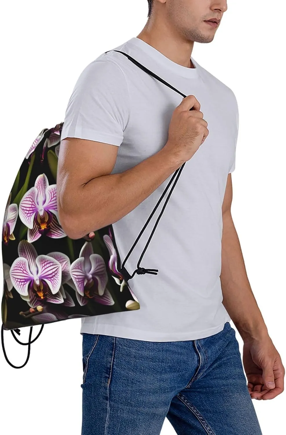 Orchids Waterproof Drawstring Gym Backpack Bag For Men&Women,Sport Gym Sack Travel Daypack,Personalized