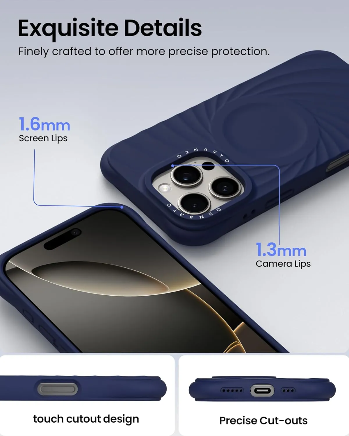 ORNARTO Vortuxe for iPhone 16 Pro Max Case 6.9" | 2X MIL-STD Drop Protection | Compatible with MagSafe | Sleek Aesthetic Liquid Silicone Phone Cover - Navy Blue