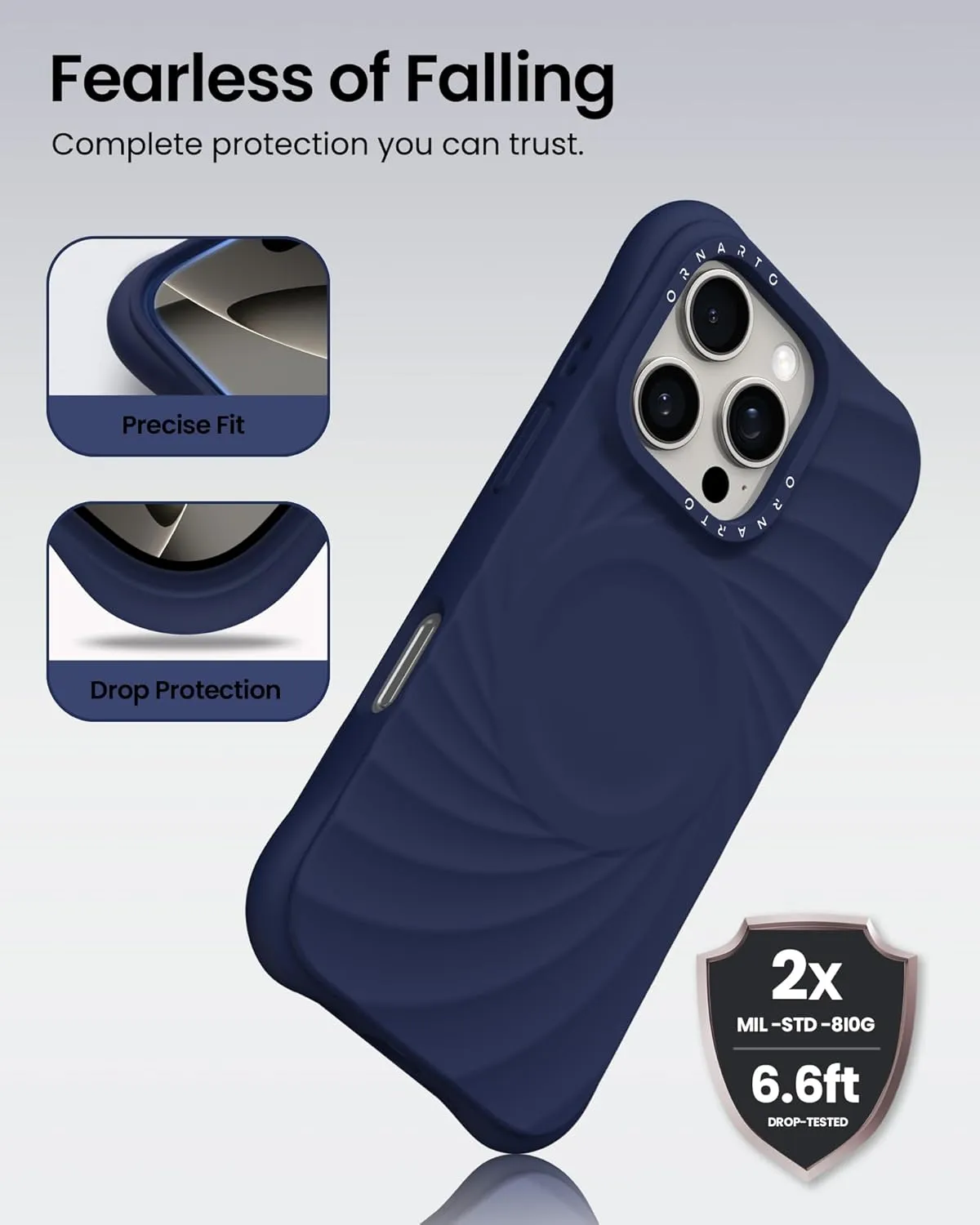 ORNARTO Vortuxe for iPhone 16 Pro Max Case 6.9" | 2X MIL-STD Drop Protection | Compatible with MagSafe | Sleek Aesthetic Liquid Silicone Phone Cover - Navy Blue