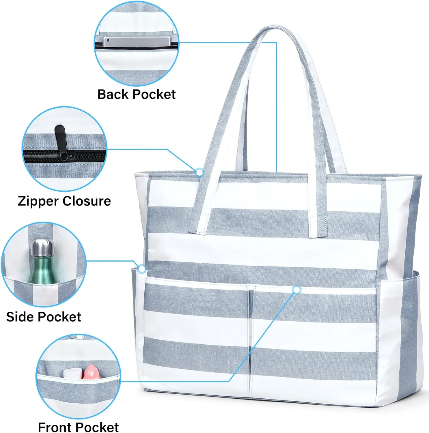 oscaurt Beach Bags for Women Large Waterproof Sandproof Beach Tote Swim Pool Bag with Zipper for Travel Vacation Essentials