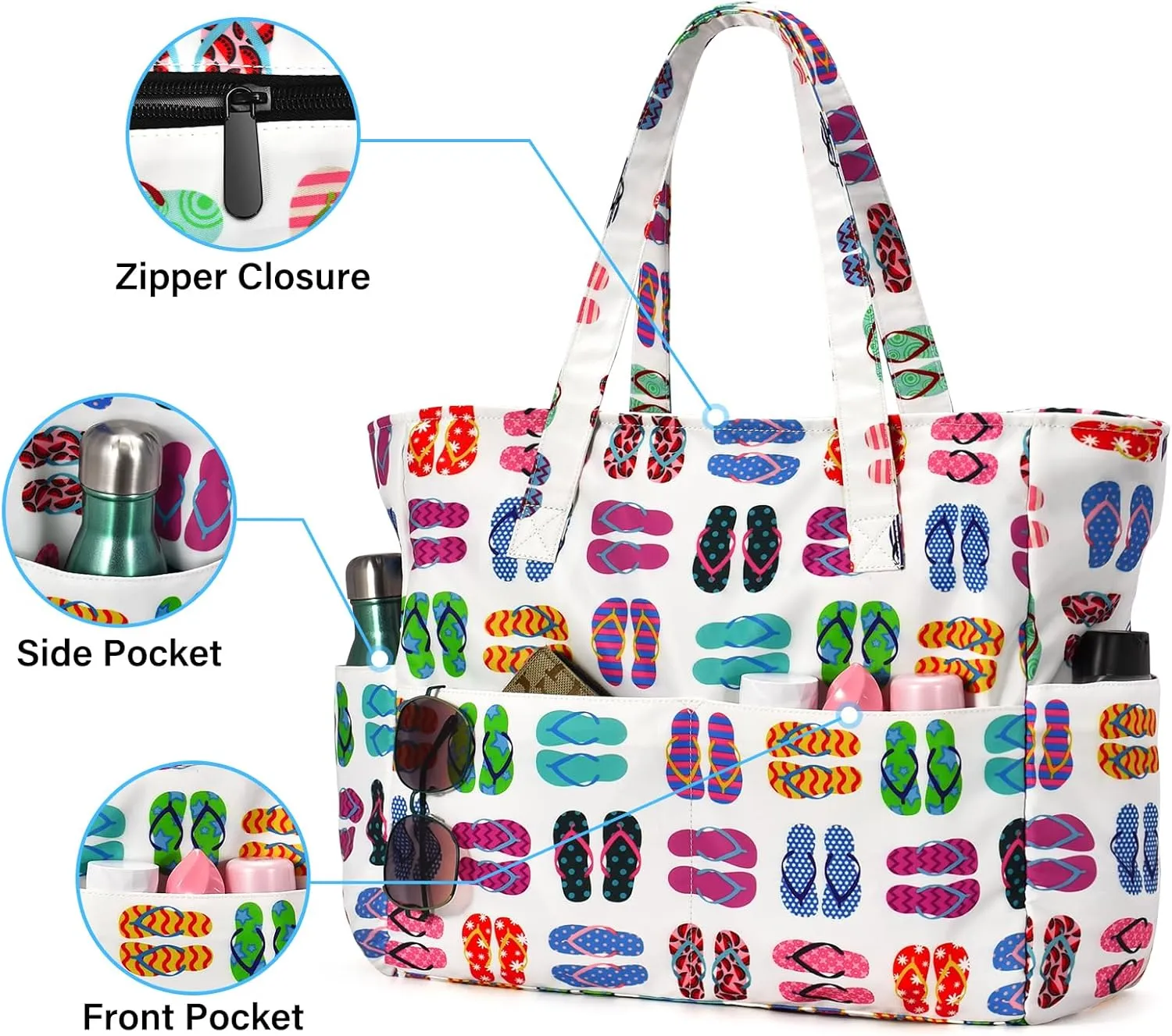 oscaurt Beach Bags for Women Large Waterproof Sandproof Beach Tote Swim Pool Bag with Zipper for Travel Vacation Essentials