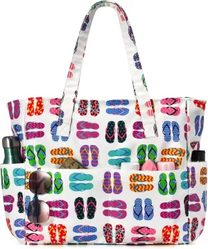 oscaurt Beach Bags for Women Large Waterproof Sandproof Beach Tote Swim Pool Bag with Zipper for Travel Vacation Essentials