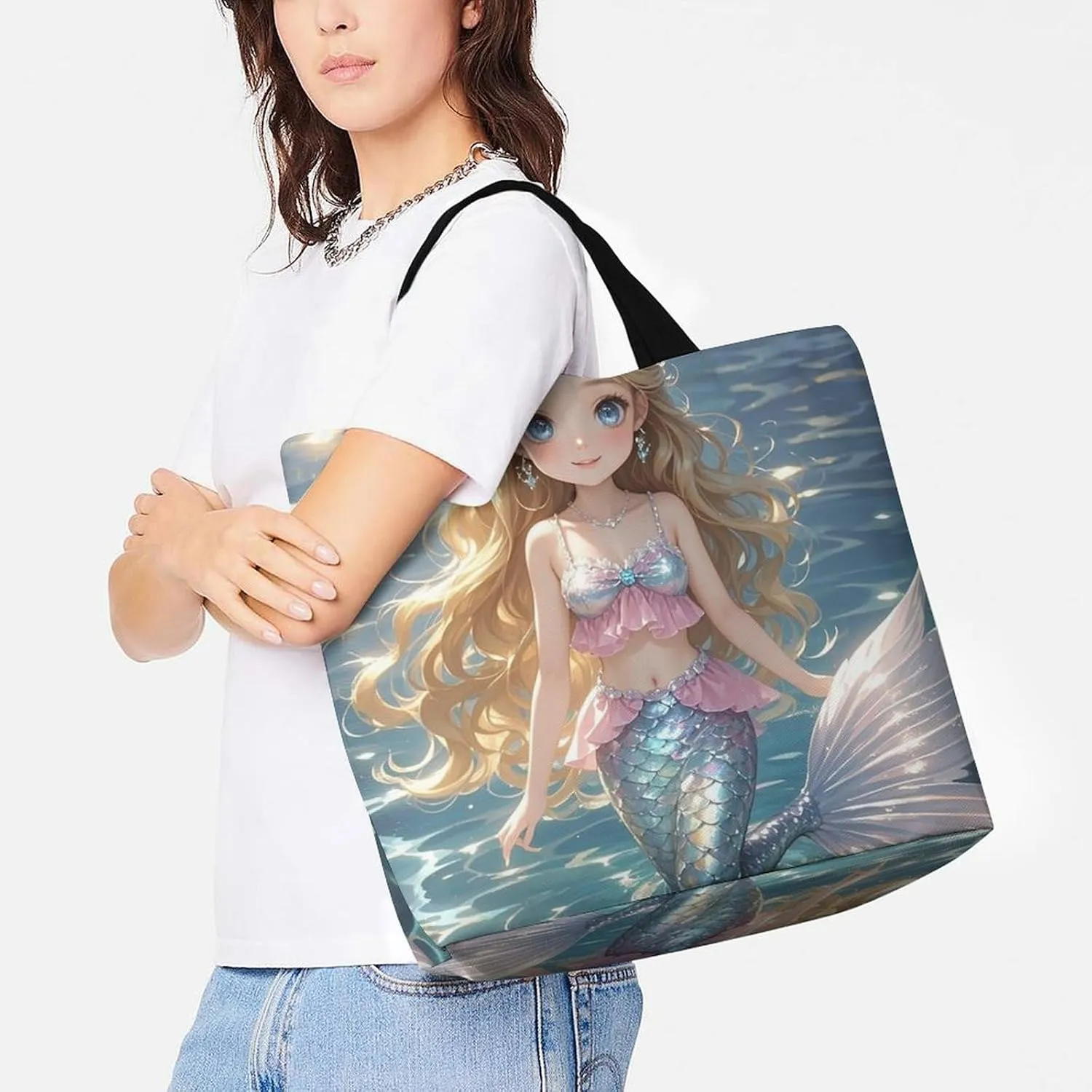 Otters in Love Tote Bag for Women Reusable Grocery Shoulder Bags Shopping Bag for Travel, Groceries