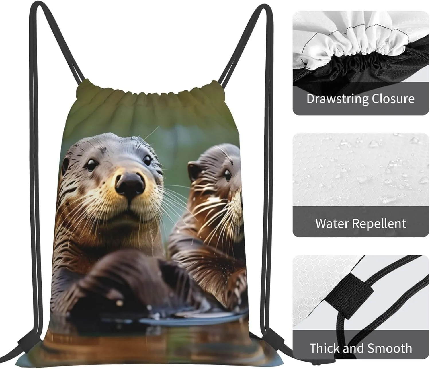 Otters Waterproof Drawstring Gym Backpack Bag For Men&Women,Sport Gym Sack Travel Daypack,Personalized