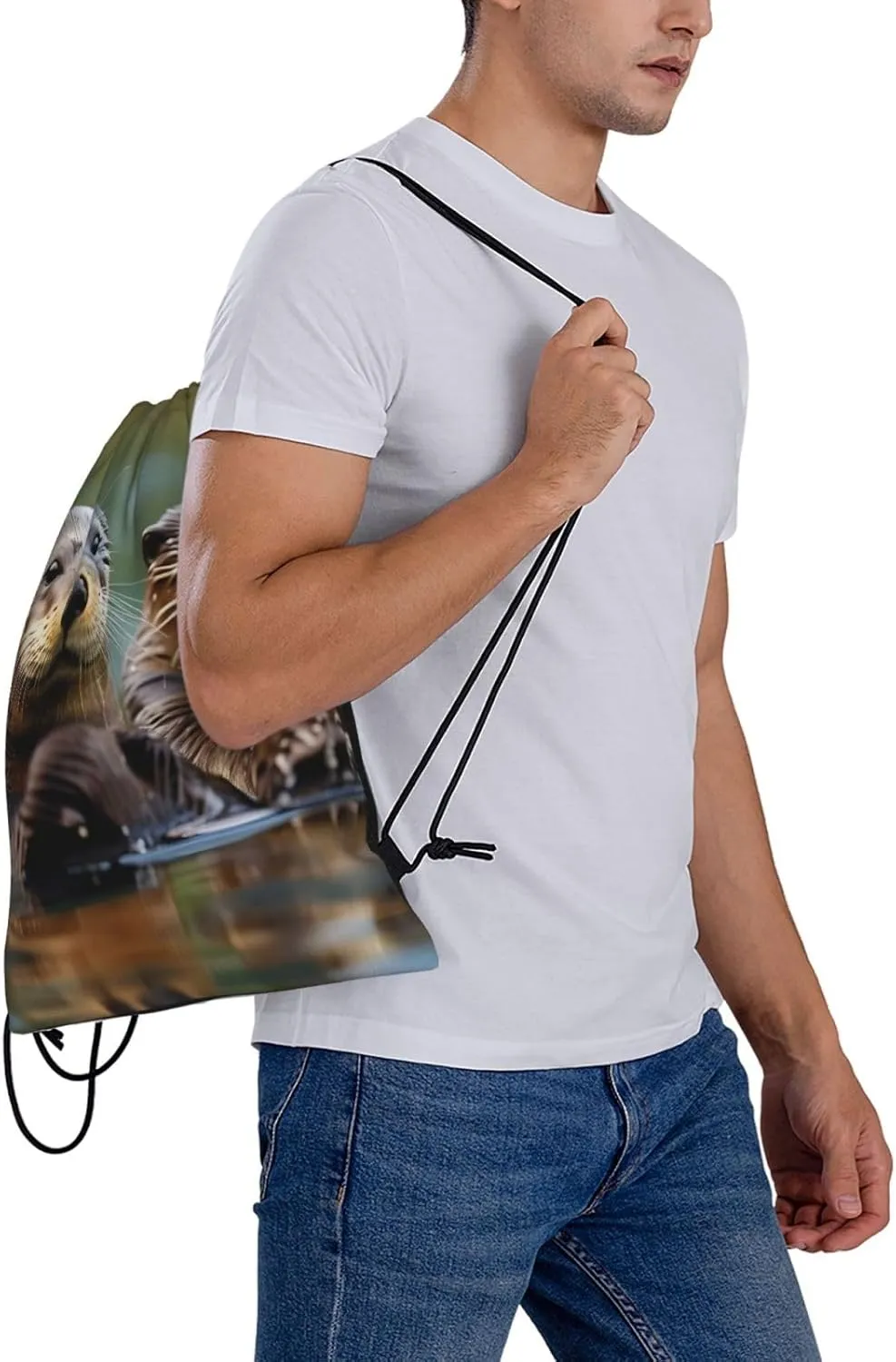 Otters Waterproof Drawstring Gym Backpack Bag For Men&Women,Sport Gym Sack Travel Daypack,Personalized