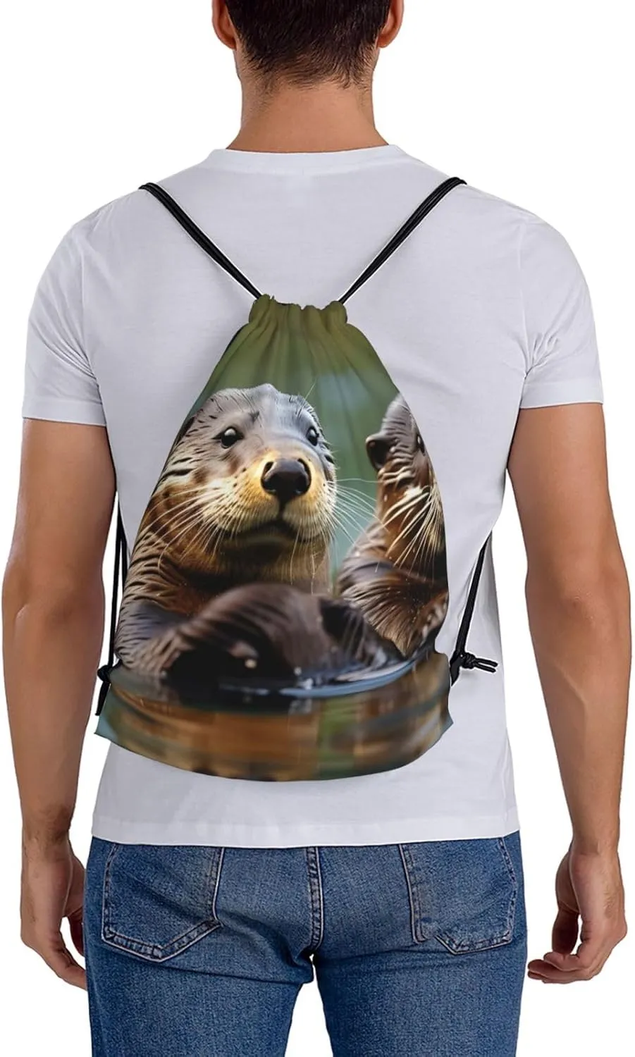 Otters Waterproof Drawstring Gym Backpack Bag For Men&Women,Sport Gym Sack Travel Daypack,Personalized