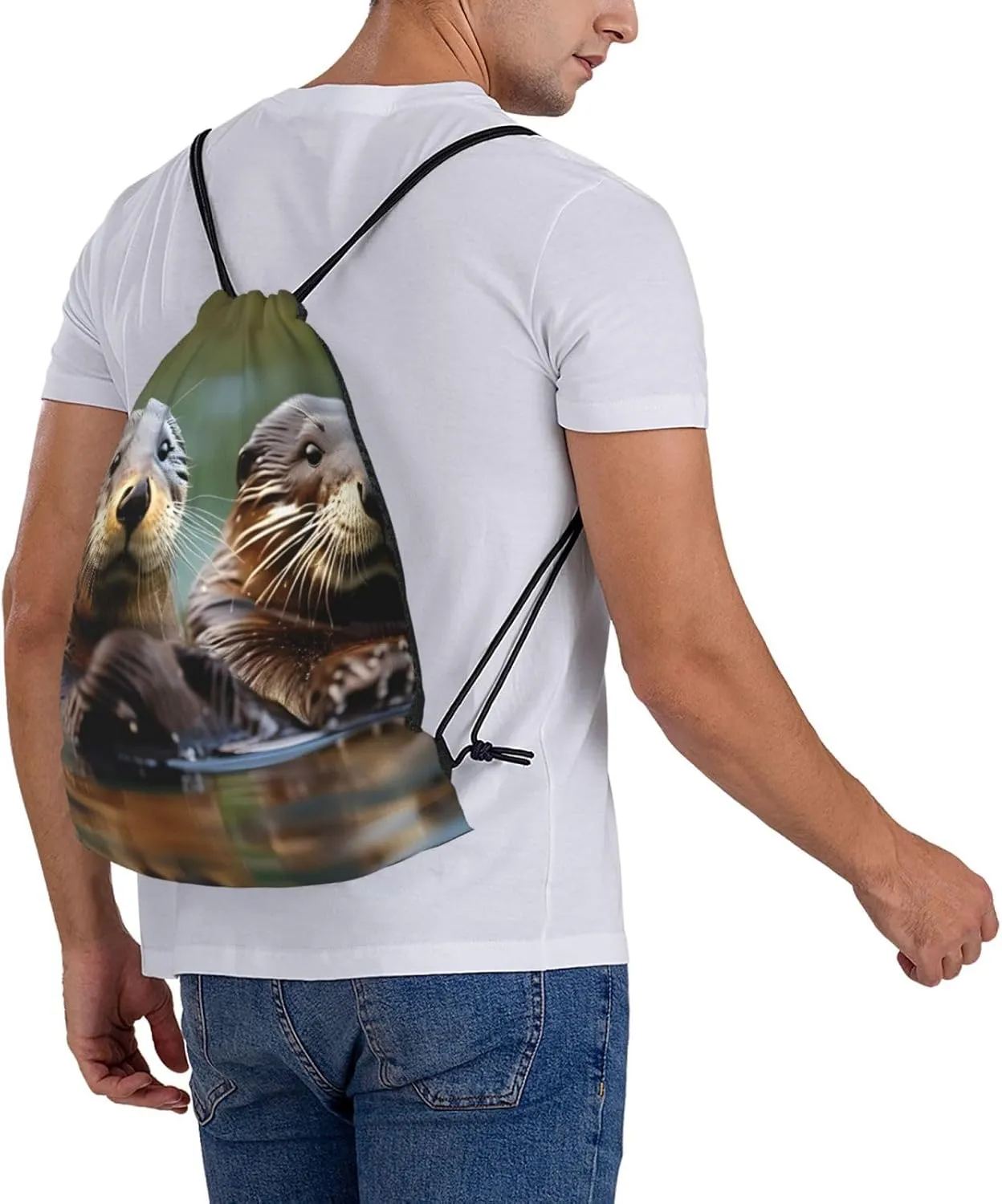 Otters Waterproof Drawstring Gym Backpack Bag For Men&Women,Sport Gym Sack Travel Daypack,Personalized