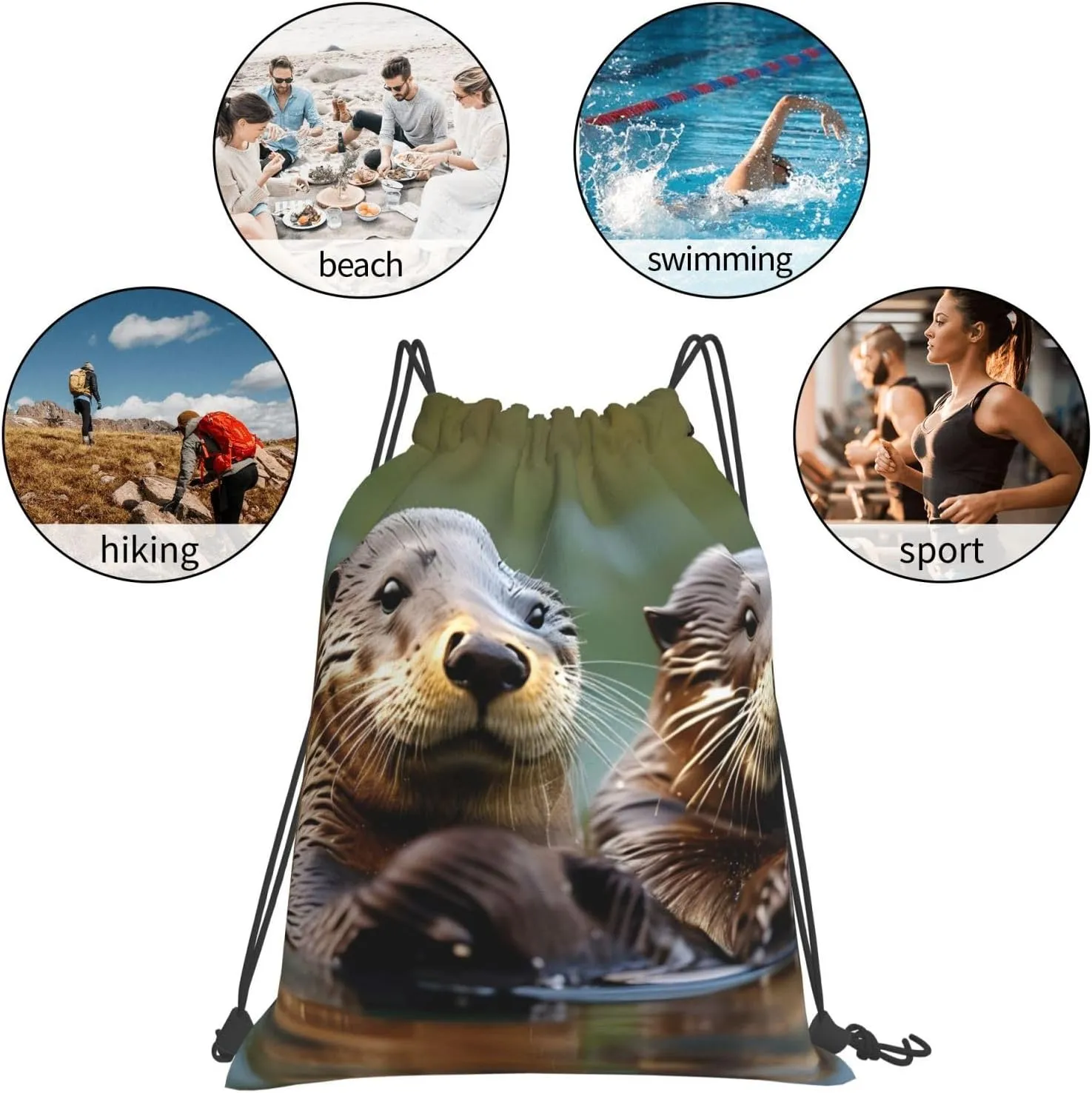 Otters Waterproof Drawstring Gym Backpack Bag For Men&Women,Sport Gym Sack Travel Daypack,Personalized