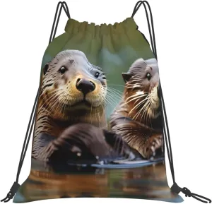Otters Waterproof Drawstring Gym Backpack Bag For Men&Women,Sport Gym Sack Travel Daypack,Personalized