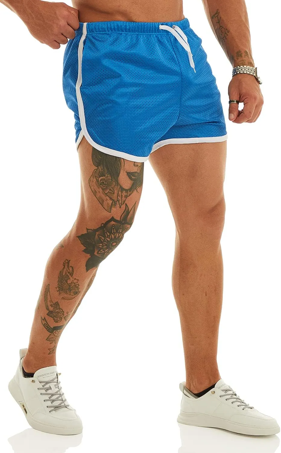 Ouber Men's Fitted Shorts Bodybuilding Workout Gym Running Tight Lifting Shorts with Pockets