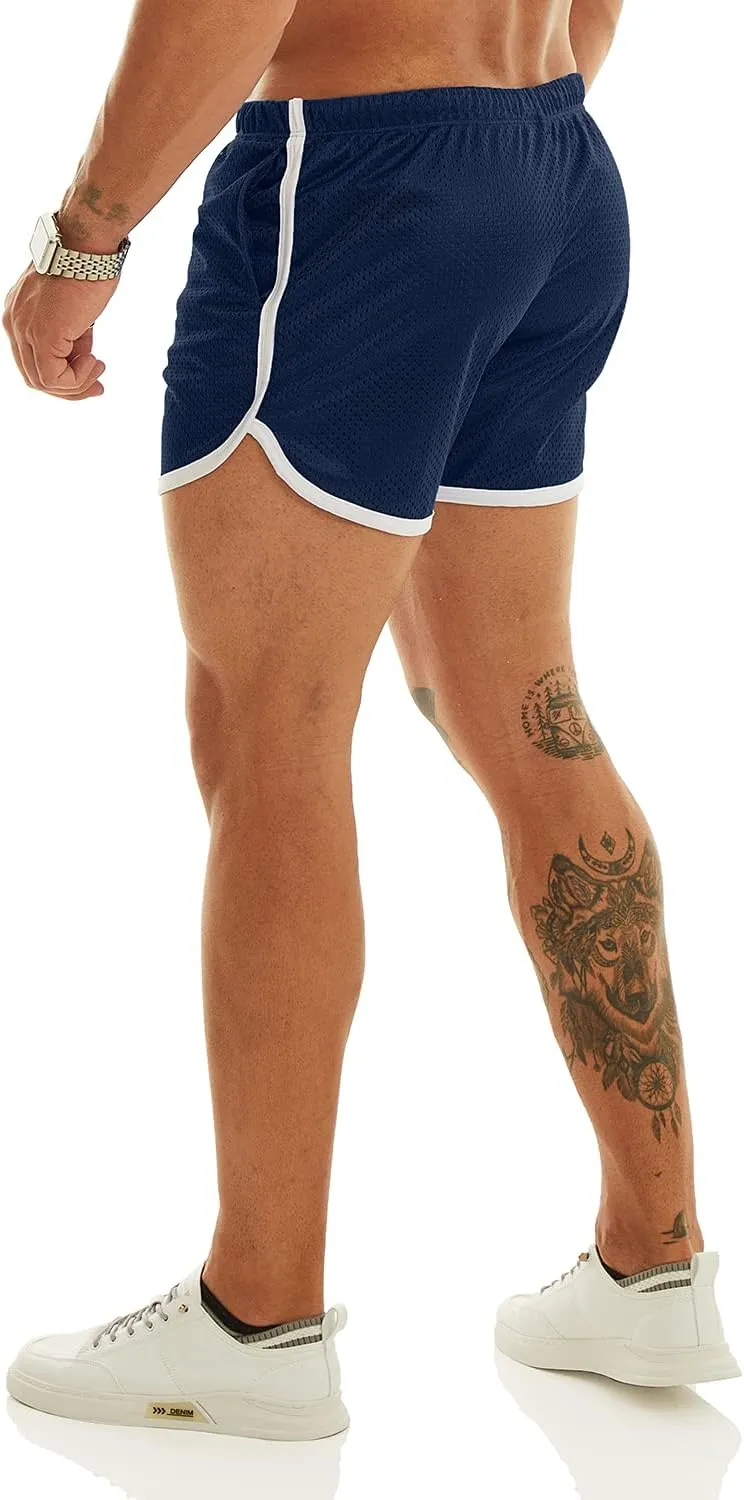 Ouber Men's Fitted Shorts Bodybuilding Workout Gym Running Tight Lifting Shorts with Pockets