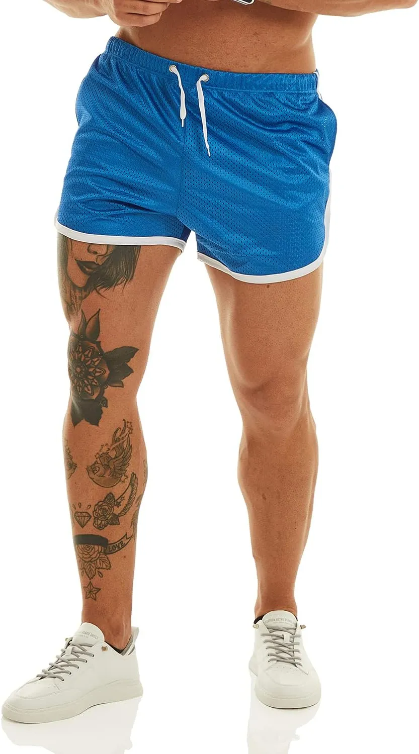 Ouber Men's Fitted Shorts Bodybuilding Workout Gym Running Tight Lifting Shorts with Pockets