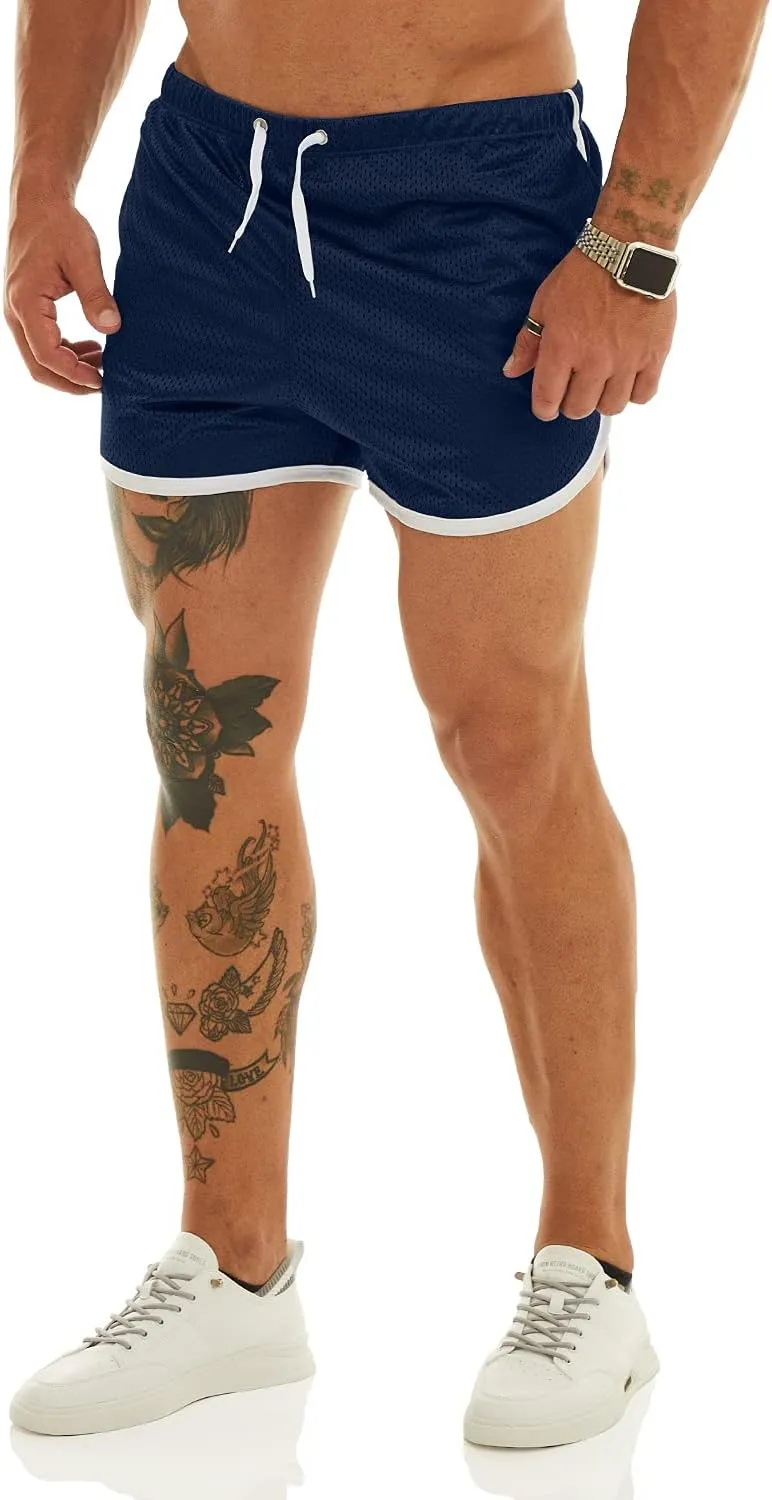 Ouber Men's Fitted Shorts Bodybuilding Workout Gym Running Tight Lifting Shorts with Pockets