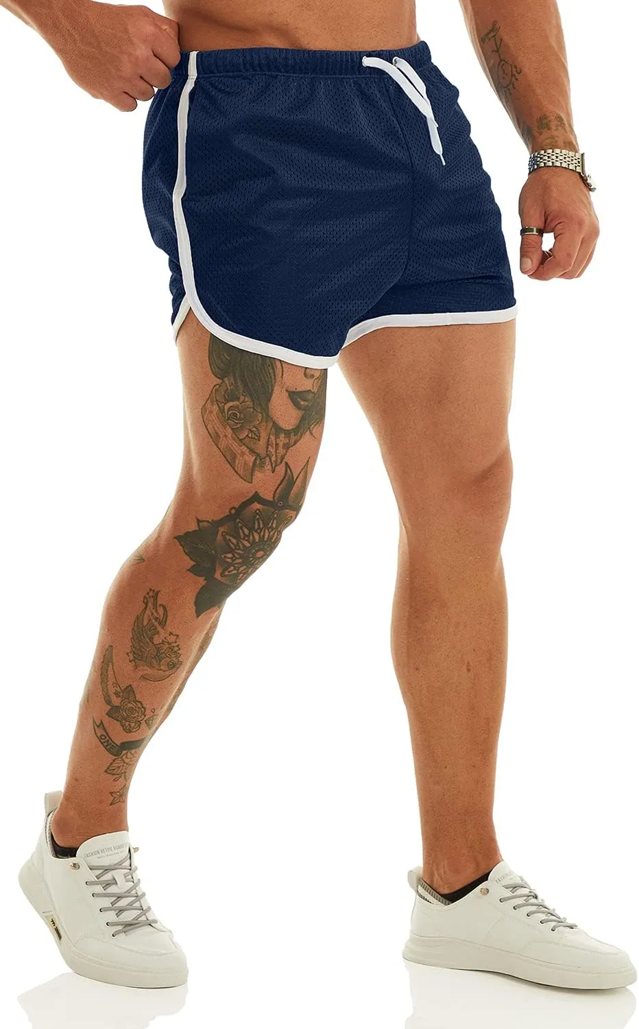Ouber Men's Fitted Shorts Bodybuilding Workout Gym Running Tight Lifting Shorts with Pockets