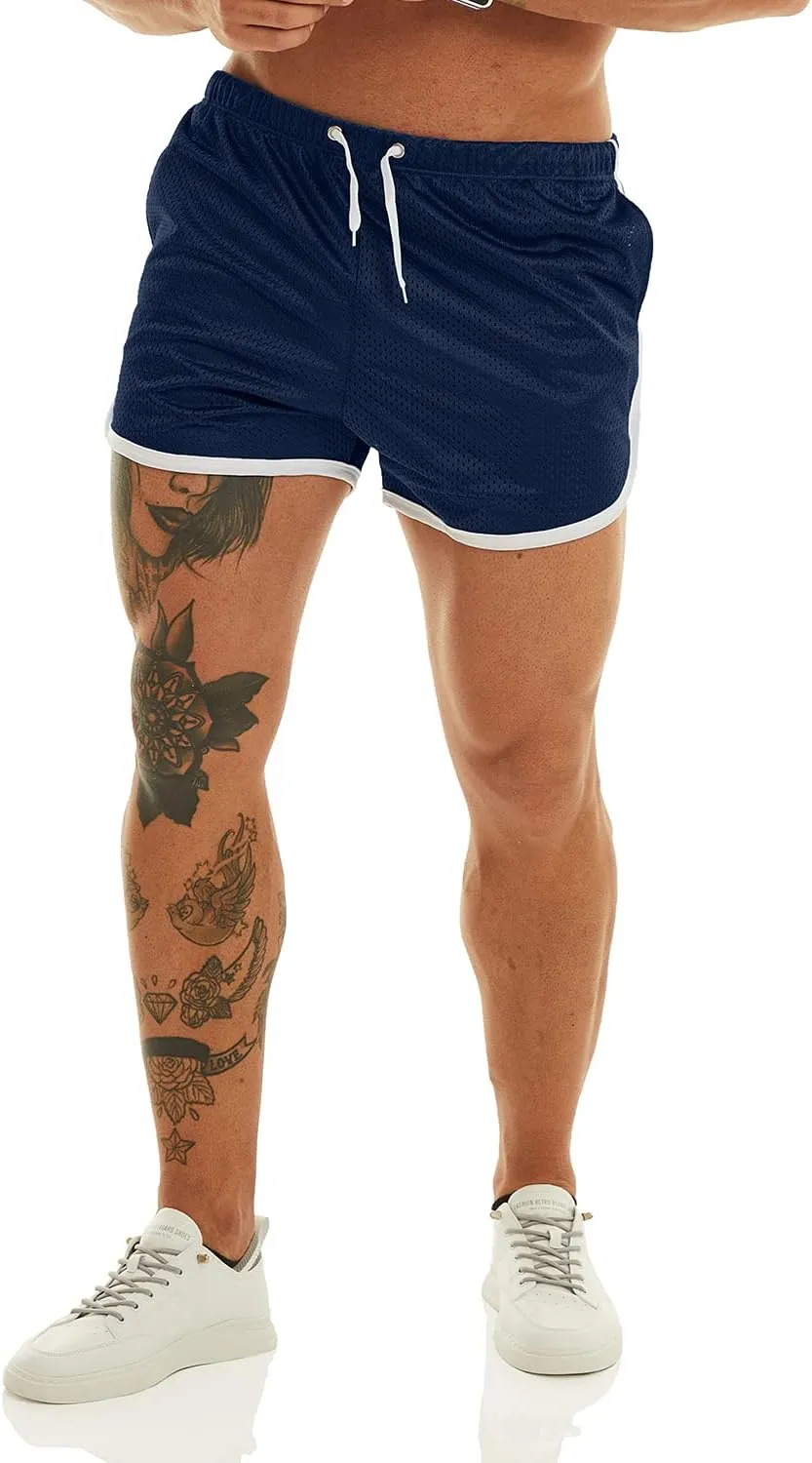 Ouber Men's Fitted Shorts Bodybuilding Workout Gym Running Tight Lifting Shorts with Pockets