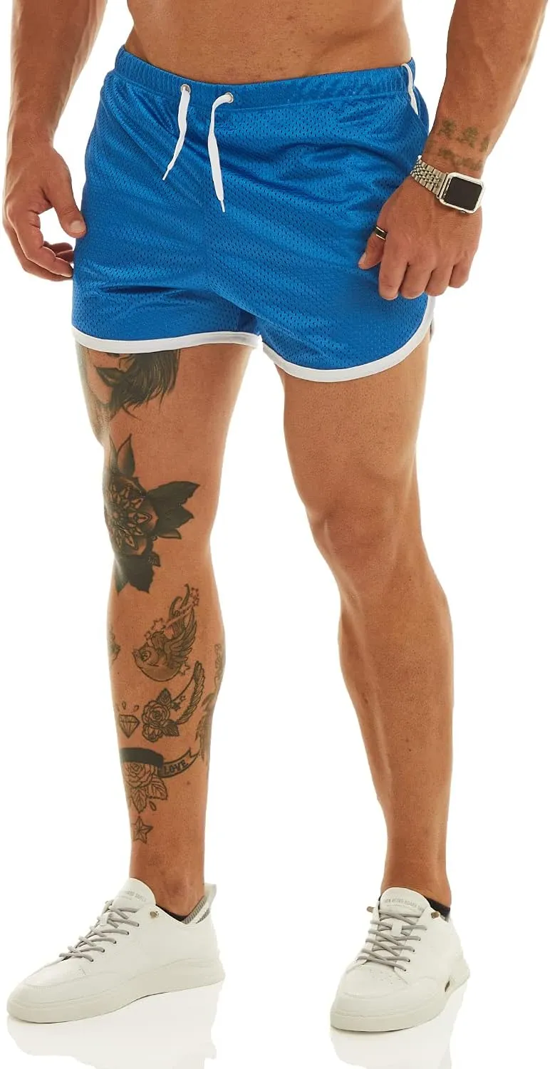 Ouber Men's Fitted Shorts Bodybuilding Workout Gym Running Tight Lifting Shorts with Pockets