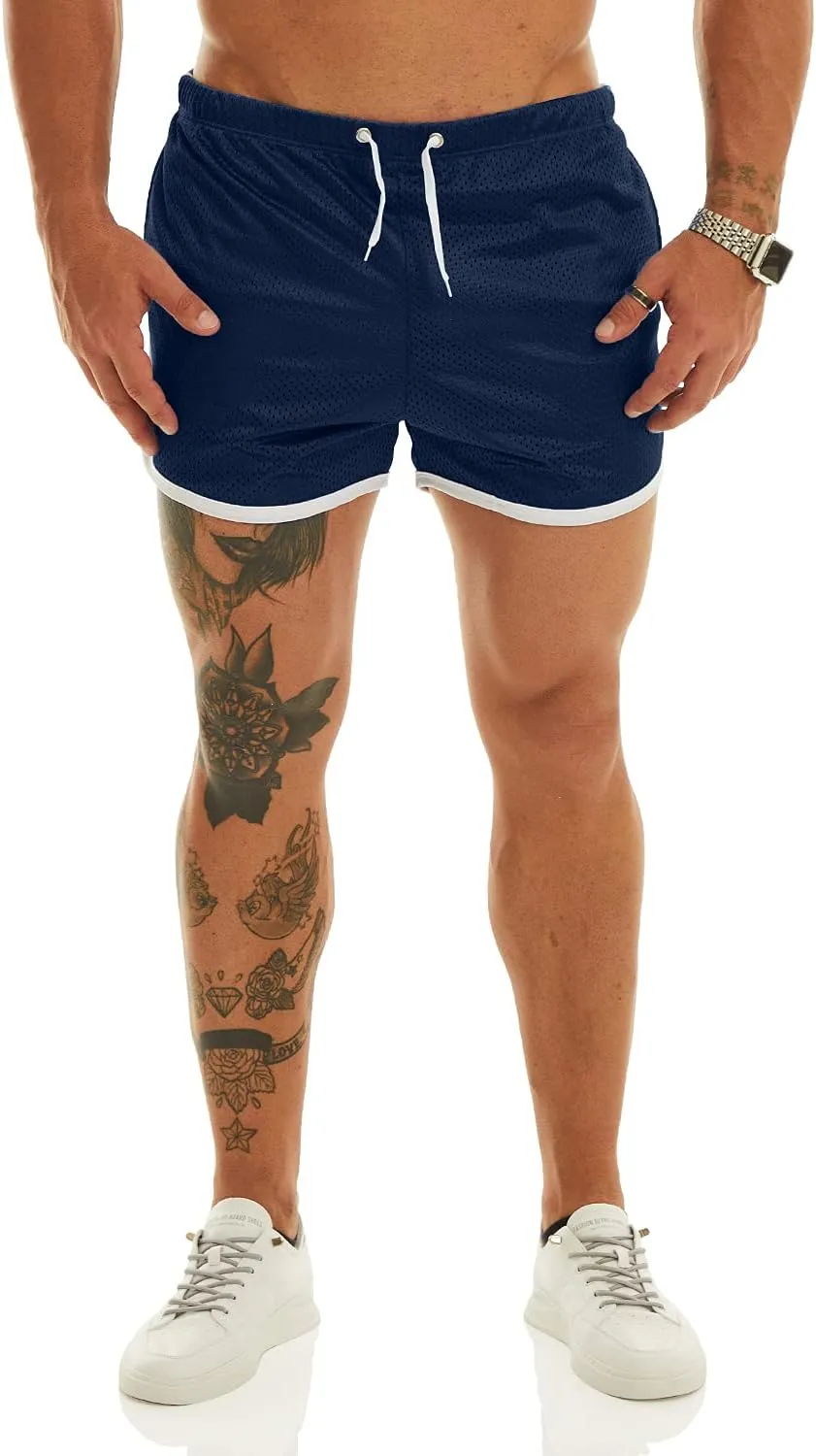 Ouber Men's Fitted Shorts Bodybuilding Workout Gym Running Tight Lifting Shorts with Pockets