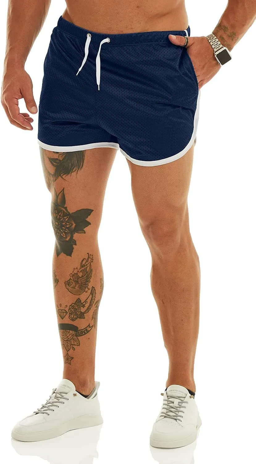 Ouber Men's Fitted Shorts Bodybuilding Workout Gym Running Tight Lifting Shorts with Pockets